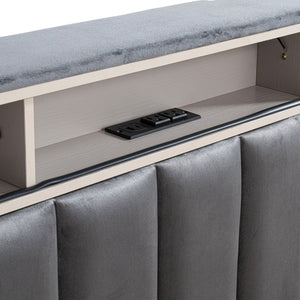 English Elm Beautiful Upholstered Full Bed with Led Lighting Storage Shelves and Channel Tufted Headboard Dark Gray B2741S00772
