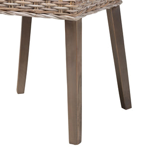 English Elm Mid-century Modern Mahogany Wood Counter Stool with Woven Rattan Back Panel B2750P470045