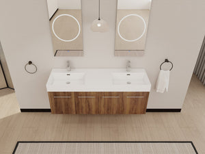 English Elm 60 Inch Wall-Mounted Bathroom Vanity With Double Resin Sink, Modern Design & Ample Storage Space W999S00250
