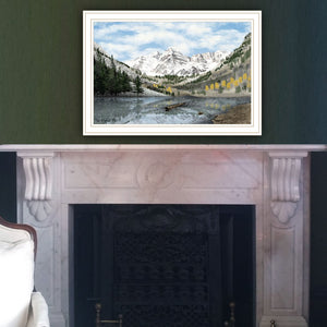 English Elm Trendy Decor 4u Maroon Bells Landscape Print White Framed Wood Wall Art B067P256651