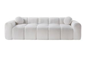 English Elm 98.4" Corduroy Cloud Puff Sofa Vacuum Packed 4-seater Living Room Couch with Pillows White W5515P477281