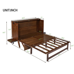 English Elm Queen Murphy Cabinet Bed Solid Pine Build with Usb Charging and Fold Out Desktop Walnut W504S00169