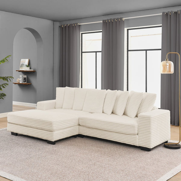 English Elm Corduroy Tufted Sleeper Sectional Sofa – L-Shaped Modular Design With Customizable Footrests In Beige W487S00342
