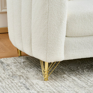 English Elm 85" Oversized Chenille Sofa Luxury 3-Seater Deep Tufted Couch with Gold Metal Legs and Pillows Beige W3373S00034