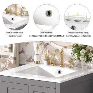 English Elm 48-Inch Modern Bathroom Vanity with Dual Ceramic Sinks, Ample Soft-Close Storage and Stylish Design Grey N729P000009E