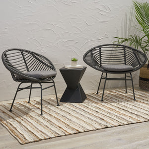 English Elm Christopher Knight Home® - SAN ANTONIO CHAIR Grey Woven Polyethylene Rattan Set of 2 with Water-Resistant Cushions & Steel Frame Modern Design 65039.00GRY