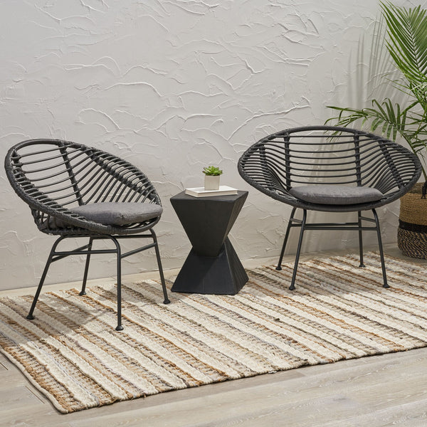 English Elm Christopher Knight Home® - SAN ANTONIO CHAIR Grey Woven Polyethylene Rattan Set of 2 with Water-Resistant Cushions & Steel Frame Modern Design 65039.00GRY