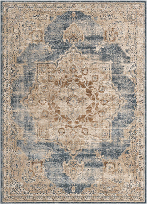 Unique Loom Chateau Roosevelt Machine Made Border Rug Slate Blue, Beige/Brown/Cream/Gray/Tan/Ivory 9' 0" x 12' 2"