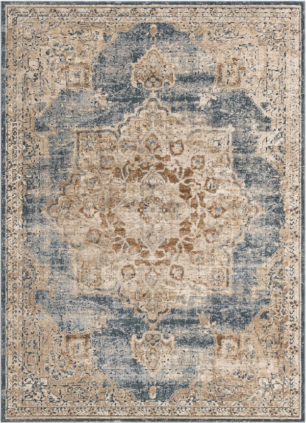 Unique Loom Chateau Roosevelt Machine Made Border Rug Slate Blue, Beige/Brown/Cream/Gray/Tan/Ivory 9' 0" x 12' 2"