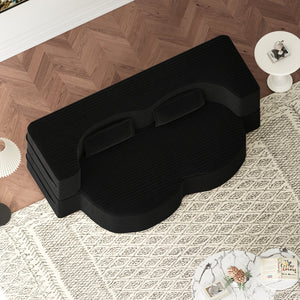 English Elm Modern Full Size Folding Sofa Bed with Plush Corduroy, 2 Pillows, 15" Foam Mattress, No Assembly Required Black W1885P347089