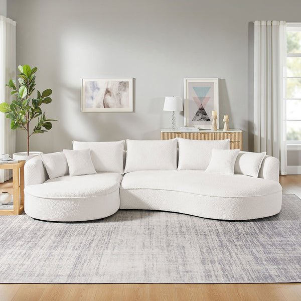 English Elm Curved Boucle Sectional Sofa - Elegant White Design For Modern Living Rooms & Comfortable Seating W876S00302