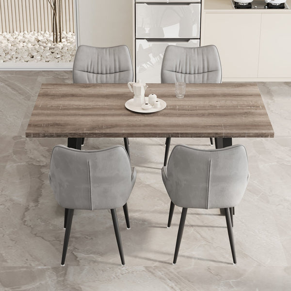 English Elm 62.9-Inch Stylish Walnut Dining Table Set With 4 Velvet Chairs, Easy Assembly For 4-6 People W1727S00081