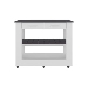 English Elm Cala Compact Kitchen Island with Two Drawers, Open Shelves & White Walnut Top for Small Kitchens B070P363801