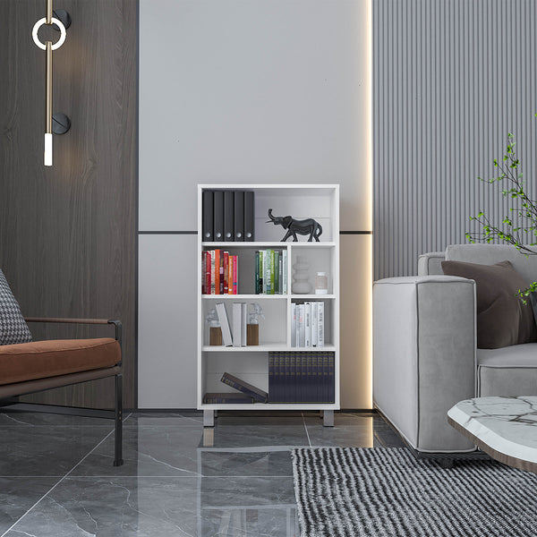 English Elm Bookcase with Six Spacious Shelves and Sturdy Legs for Compact Rooms, Durable Engineered Wood Design White 37.01 L x 25.2 W x 2.76 H B097P250870
