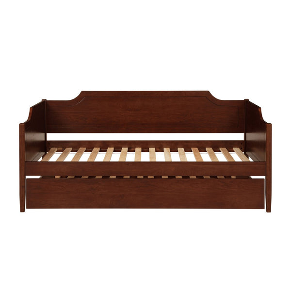 English Elm Wood Twin Daybed with Trundle Cherry Veneer Camelback Frame for Guest Rooms B016P460713