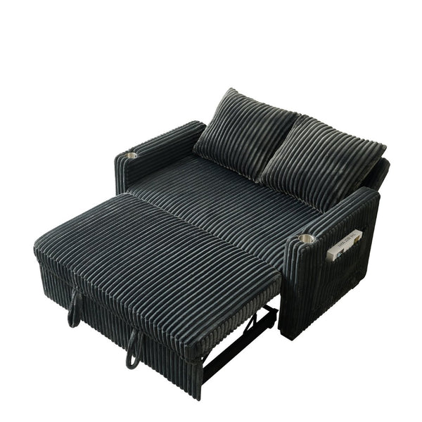 English Elm 53-inch Corduroy Recliner Sofa Bed with Usb Port Five Position Backrest Adjustment W2564P335437