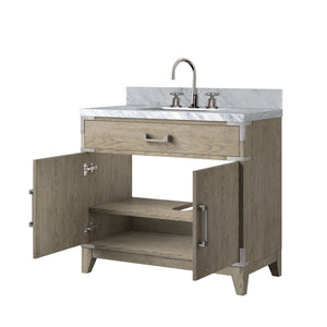 English Elm Grey Oak Single-Sink Vanity With Hand-Finished Carrara Marble Top & Polished Chrome Faucet Set B2731P259797