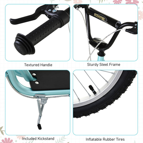 English Elm Aosom Youth Kick Scooter Steel Frame Inflatable Wheels Dual Brakes Adjustable Bar Blue W2225P217071
