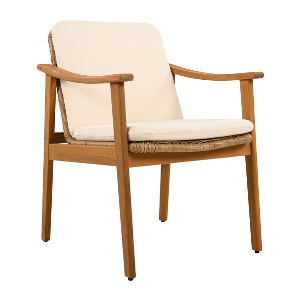 English Elm Christopher Knight Home® - Outdoor Dining Chairs Set of 2 with Acacia Wood Frame and Brown PE Wicker, Waterproof Cushions, 400lb Capacity Teak+ Beige N779P280043B