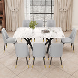 Hearth and Haven Aiden 9-Piece Dining Set with Rectangular Table and 8 Upholstered PU Chairs, Light Grey and White W1151S00975