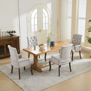 English Elm Upholstered Chenille Accent Dining Chair with Tufted Diamond Back, Curved Solid Wood Legs, Comfortable Support Beige W1143P346927