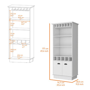 English Elm Fm Furniture Sophia White Bar Cabinet with Stemware Rack and Five Bottle Slots B128S00067