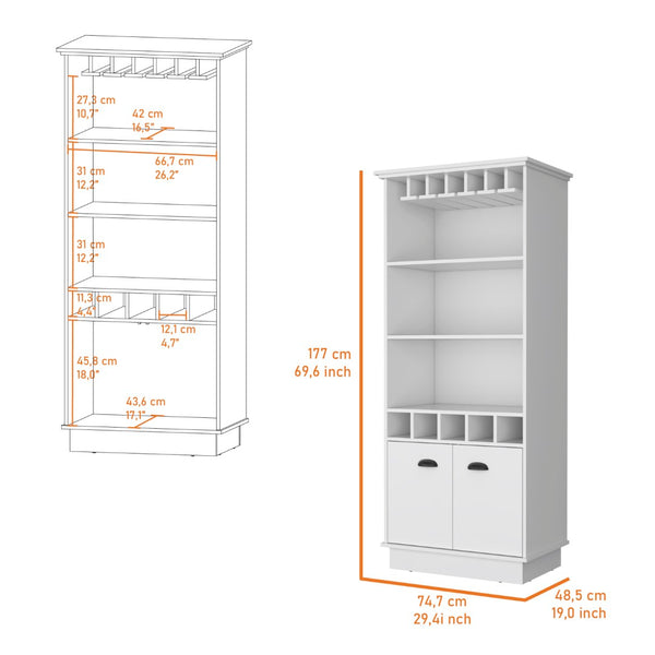 English Elm Fm Furniture Sophia White Bar Cabinet with Stemware Rack and Five Bottle Slots B128S00067