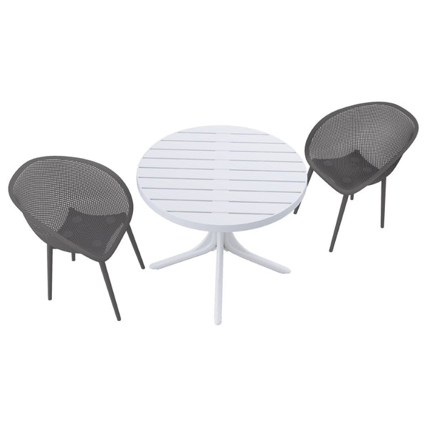 English Elm Summer Outdoor Bistro Set Uv Resistant Polypropylene Slatted Chairs and Round Patio Table Warm Grey,White W3450S00018