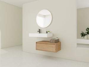 English Elm 30 Inch Wall-Mounted Bathroom Vanity With Resin Sink, Soft Close Drawer & Modern Oak Finish W999S00257