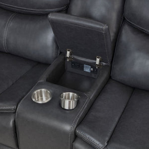 English Elm Salerno Power Reclining Sectional with Channel Tufting and Wall Hugger Leatherette Design B062S01769