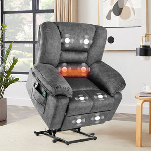 English Elm Power Lift Recliner with Massage & Heat, 8-Point Therapy, Timer & Easy Power Lift Assistance Grey W1403P177439