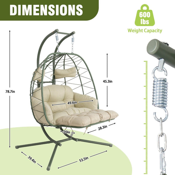 English Elm 2 Person Wicker Hanging Egg Chair with Stand Padded Swing for Patio or Garden T5880P500220