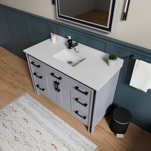 English Elm Dark Grey Bath Vanity With White Quartz Top & Faucet Set - Modern Design, Durable Storage Solution! B2731P260606