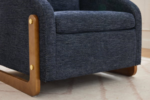 English Elm 057-Set Chenille Fabric Modern Upholstered Armchair with Wooden Side Frame, Ergonomic Cushioned Comfort Blue W527P239829