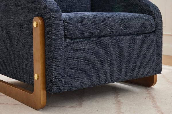 English Elm 057-Set Chenille Fabric Modern Upholstered Armchair with Wooden Side Frame, Ergonomic Cushioned Comfort Blue W527P239829