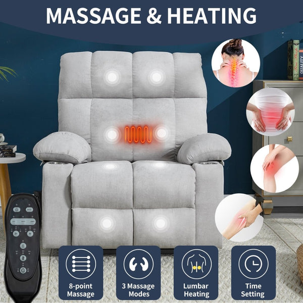 English Elm Dual Motor Power Lift Recliner with Massage Heat and Leatherair Upholstery for Living Room Beige W3224P295282