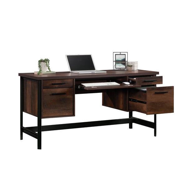 English Elm Computer Desk with Flip-Down Panel and Slide-Out Keyboard Tray, Built-In CPU Storage, Compact Durable Design Brown B356P367788