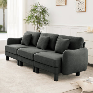 English Elm Boucle 3-Seater Sofa With Shell-Shaped Armrests & Cylindrical Legs - Dark Grey Modern Elegance W3041S00300