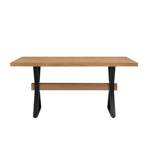 English Elm Christopher Knight Home® - X-shaped farmhouse dining table with thick 63" top, X-legs & powder-coated steel frame for six guests Natural N771P256935Q