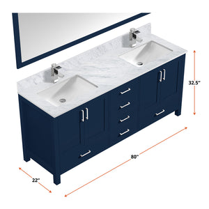 English Elm Navy Double Bath Vanity 80" W x 22" D with Carrara Marble Top, Chrome Faucet Set, 30" Mirrors, Durable Surface B2731S01060
