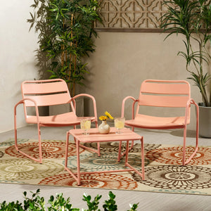 English Elm Christopher Knight Home® - CONRAD Modern Outdoor Chat Set with Powder-Coated Iron Frame, Open Slat Seats for Breezy Comfort Coral N775P250736C