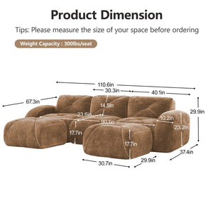 English Elm U-shaped Modular Cloud Sofa Tufted Velvet High Density Foam for Home Theater Lounge W714S01599