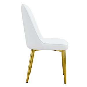 English Elm 2 Modern Dining Chairs White Gold PU Cushion Ergonomic Curved Back Metal Legs Adjustable Pads W1151P250114