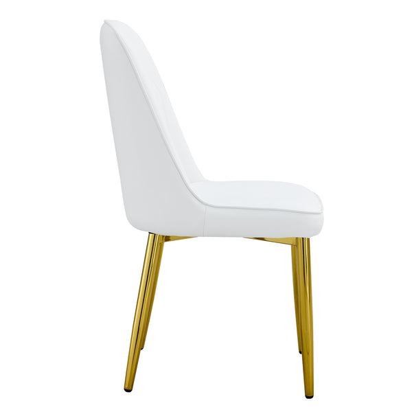 English Elm 2 Modern Dining Chairs White Gold PU Cushion Ergonomic Curved Back Metal Legs Adjustable Pads W1151P250114
