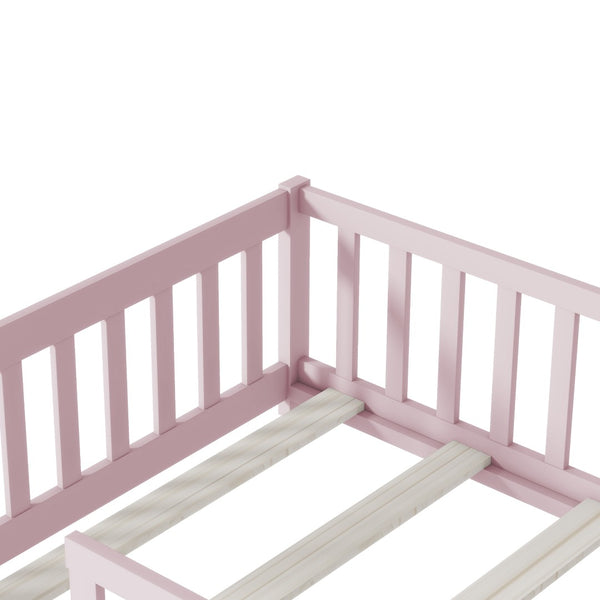 English Elm Twin Solid Rubberwood Floor Bed with Full Perimeter Safety Rails for Toddler Rooms Pink W504P296798