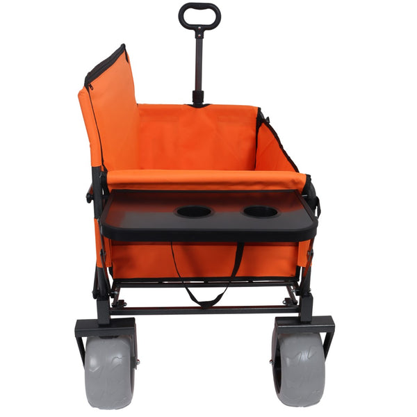 English Elm 3-in-1 Folding Wagon with Bench Seat Tabletop and All-terrain Beach Tires for Camping Orange W2932P320637