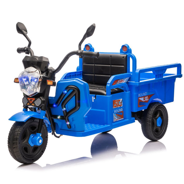 English Elm 12v Kids Electric Cargo Trike with Led Lights Wide Seat Anti-slip Wheels Toddler Ride On Blue W1578P336050