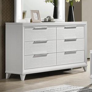 English Elm 1pc Mid-century Matte Six-drawer Solid Wood Dresser with Tapered Legs for Bedroom White B2741P486337