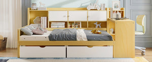 English Elm Wooden L-shape Twin Daybed with Desk Bookshelf and Nine Storage Compartments N733S351668M