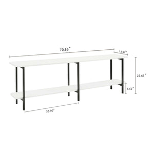 English Elm Celine 71" Console Table with Two Open Shelves, Durable Veneer Top & Black Steel Legs for Display White B365P397676
